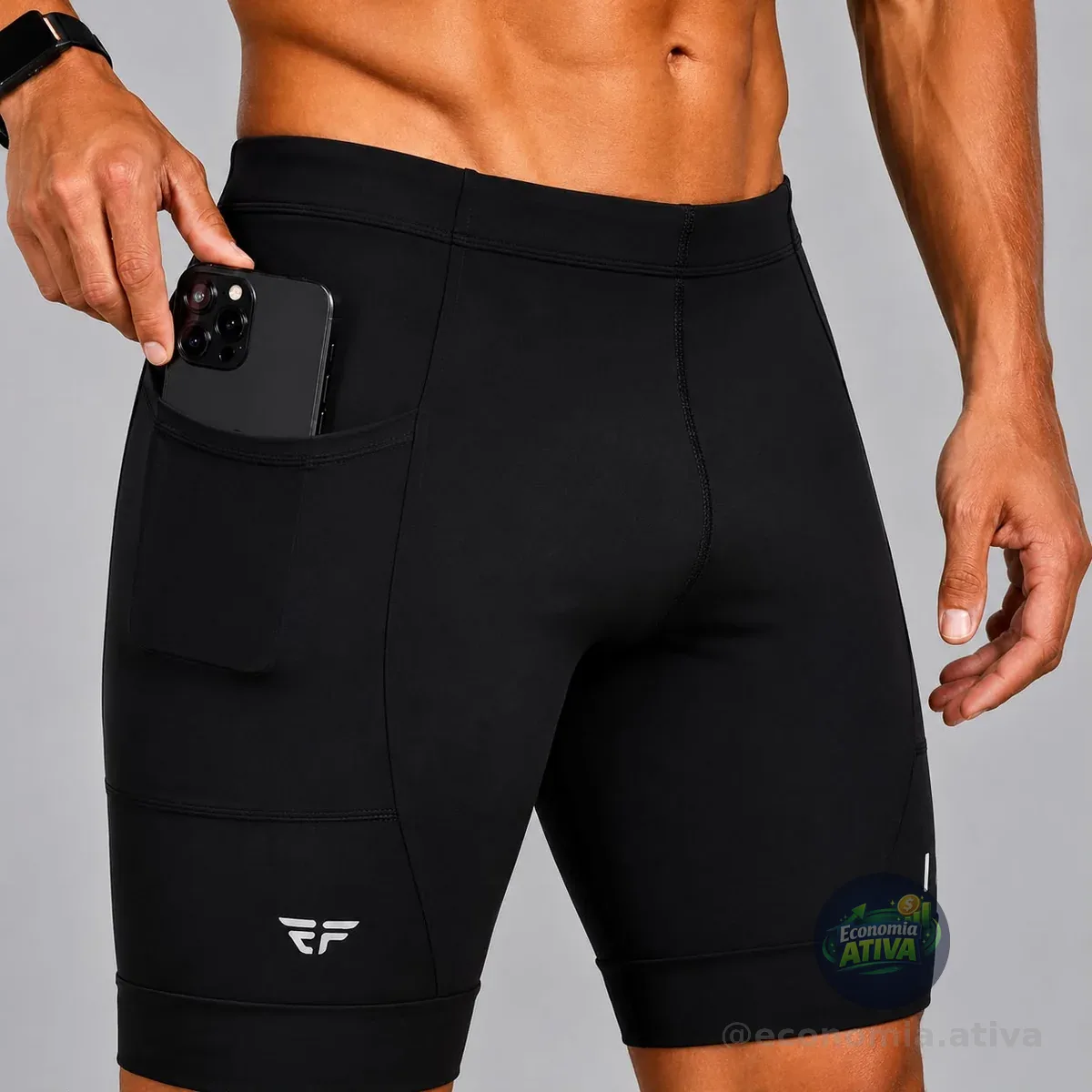 Bermuda De Compressão   Masculina Com Bolso Corrida