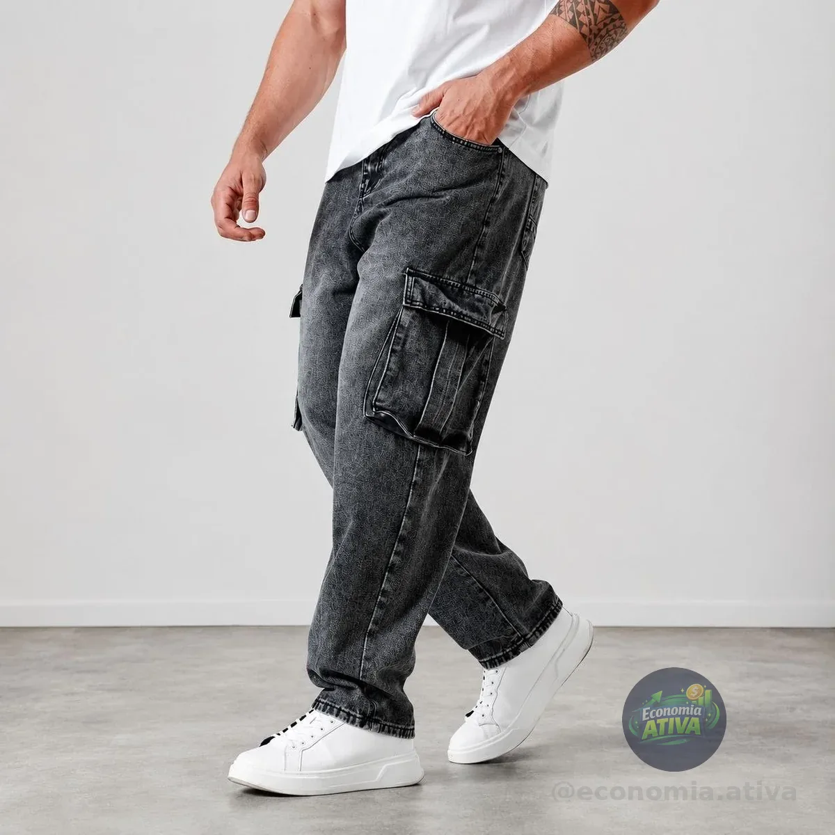 Calça Jeans Cargo Masculina Streetwear