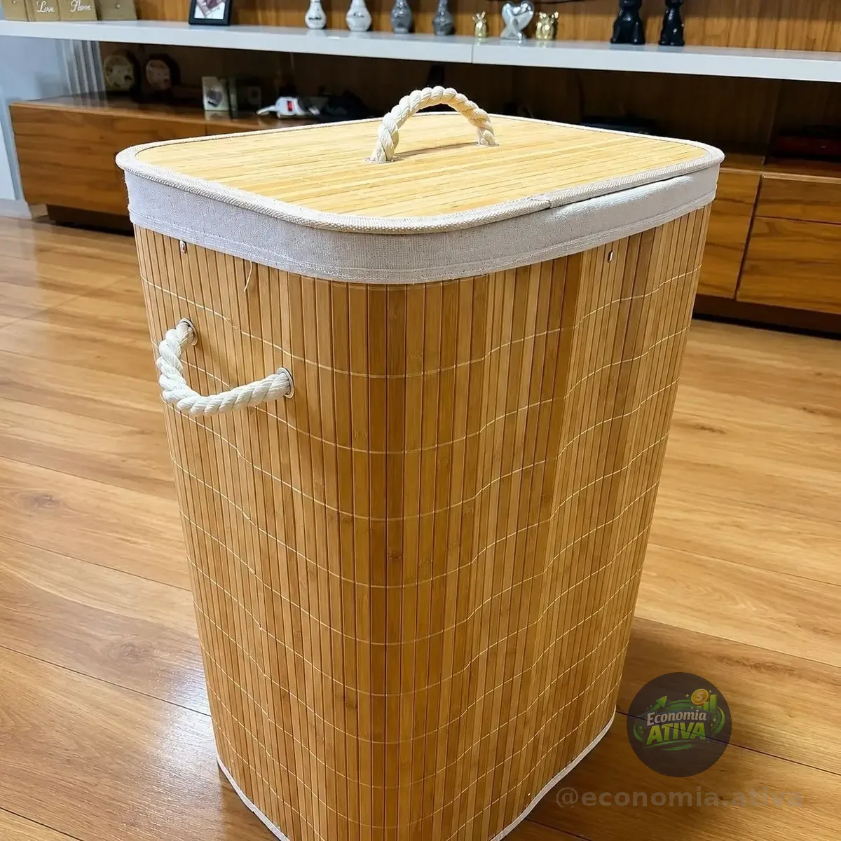 Cesto De Roupas De Bambu 70 Litros Yikasa
