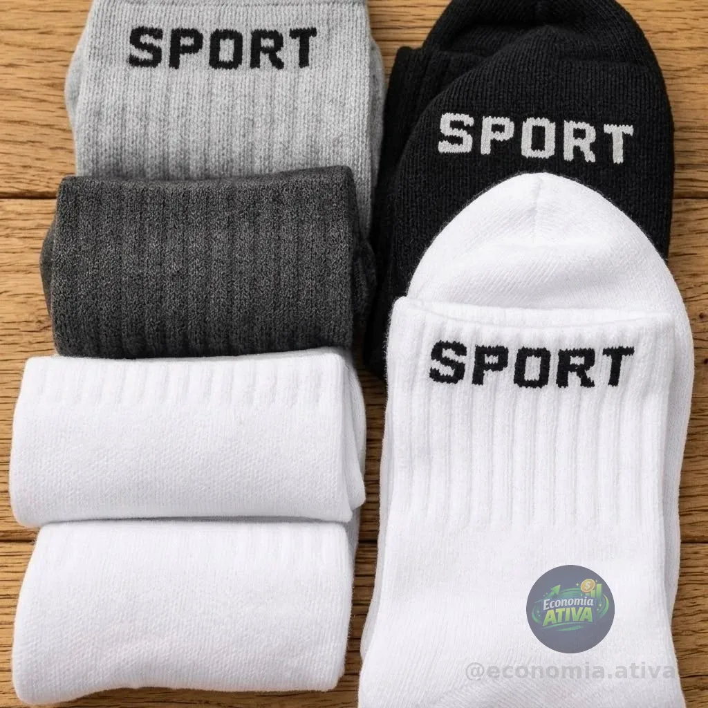 12 Pares De Meias Cano Alto Grossa Algodão