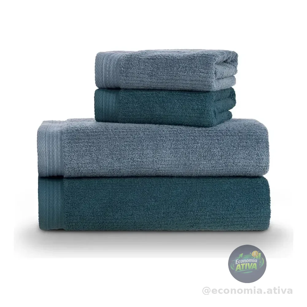 Jogo De Toalhas Banho 4pç 100 Algodão Softmax Imperial Karsten Azul Liso