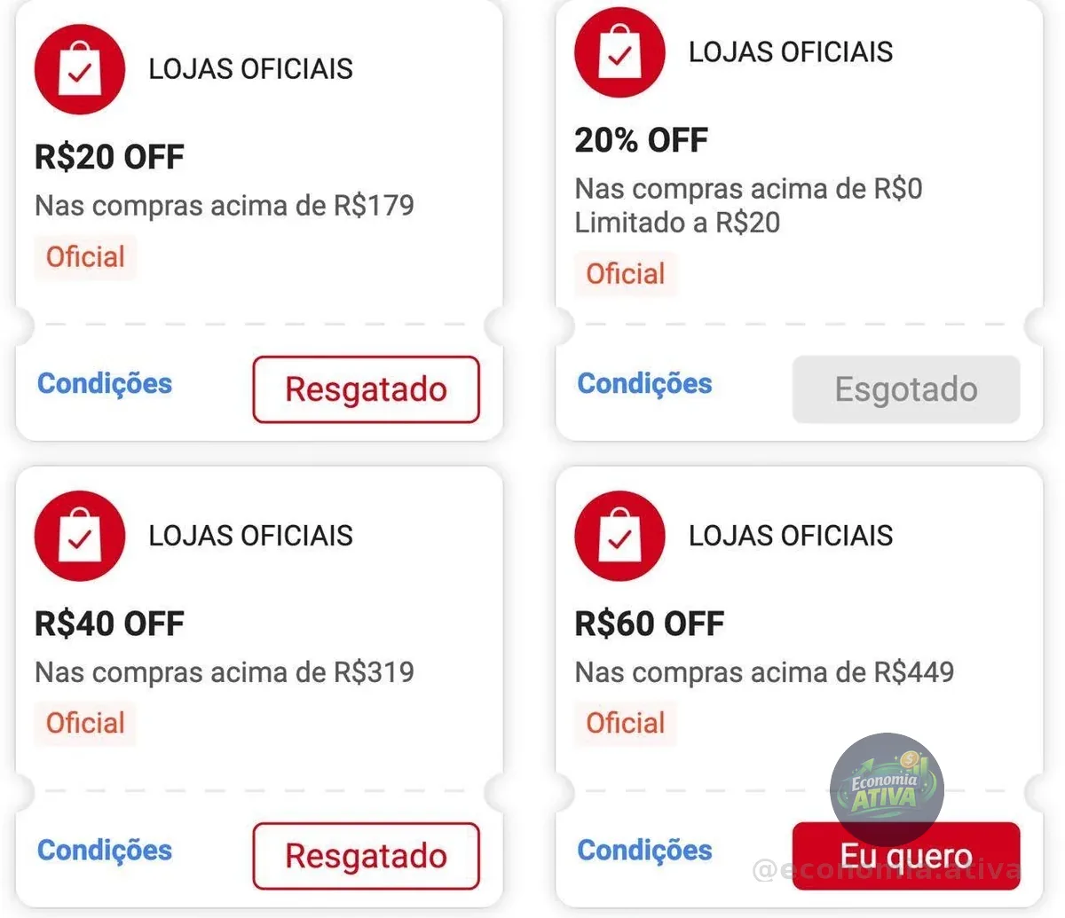 NOVOS CUPONS SHOPEE lojas oficiais