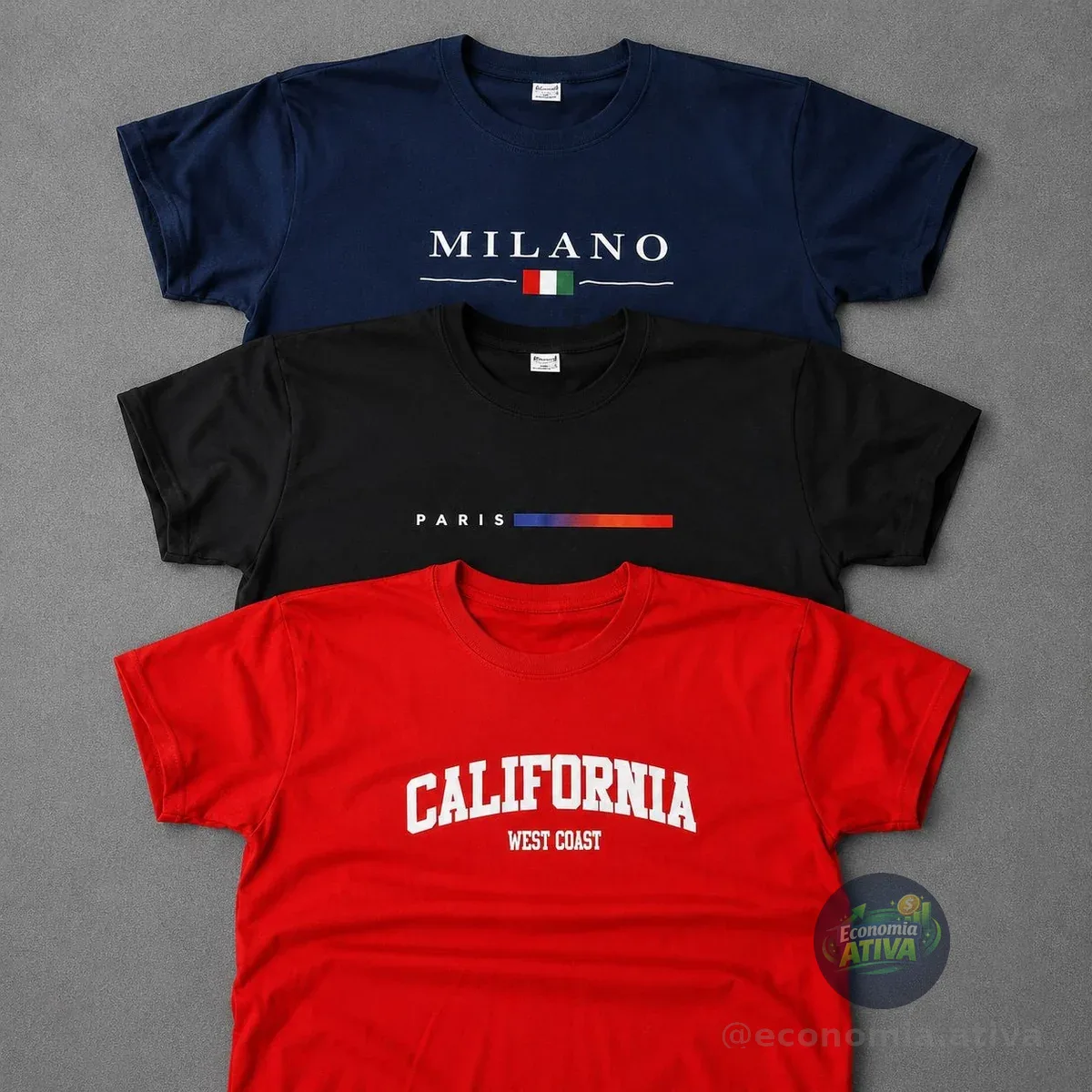 Kit 3 Camisetas Masculinas Paris, Califórnia e Milano