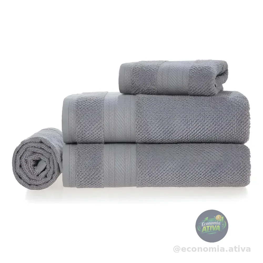 Jogo De Banho 4 Peças Fio Cardado 100% Algodão Empire Urbano Cinza Karsten Liso