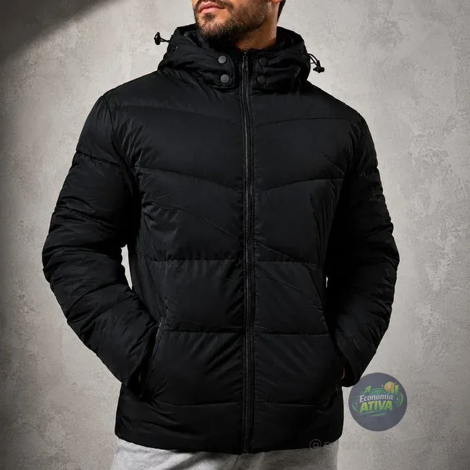 Jaqueta Puffer Térmica Com Capuz Forro