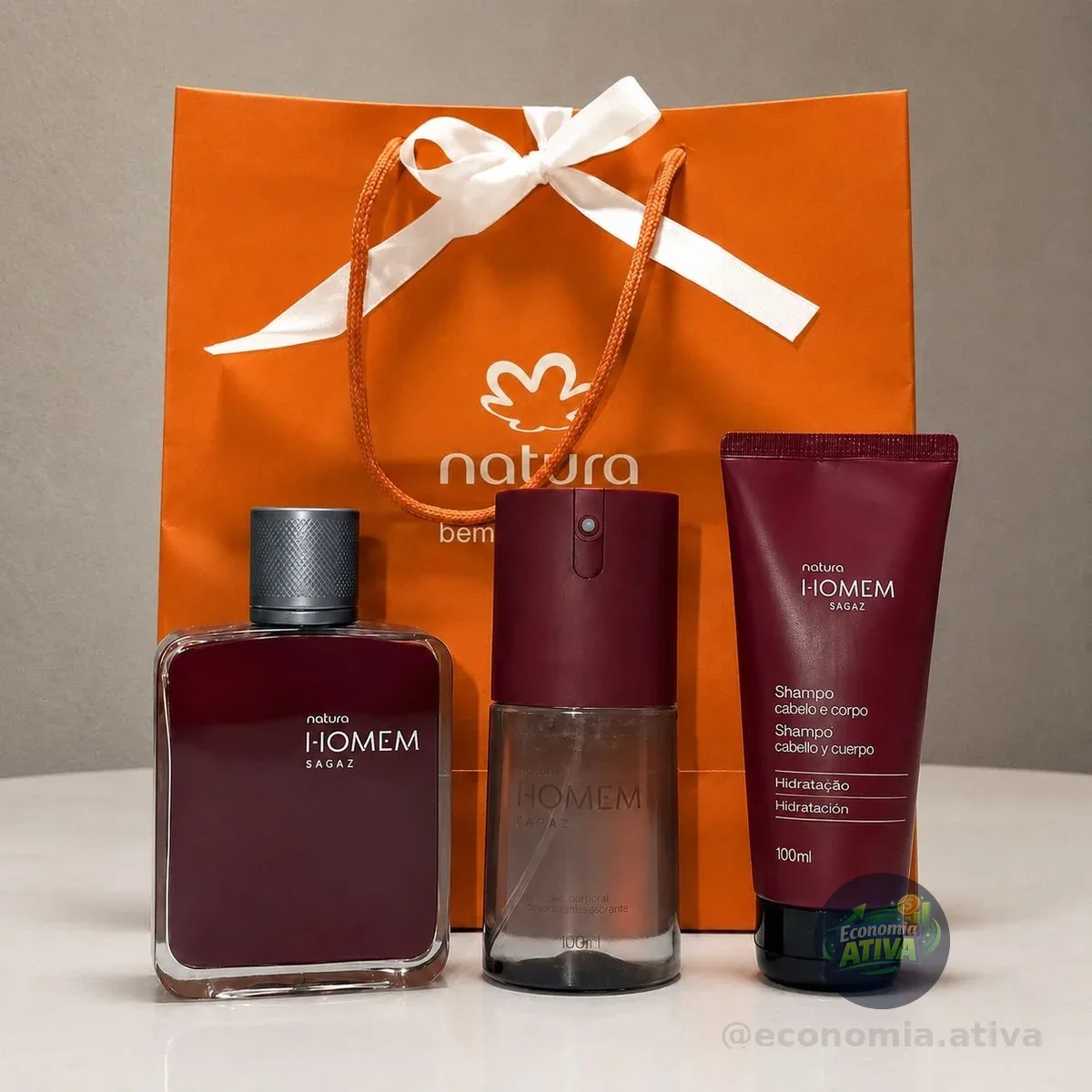 Kit Presente Natura Homem Sagaz - Perfume 100ml - Shampoo 2em1 100ml - Desodorante 100ml