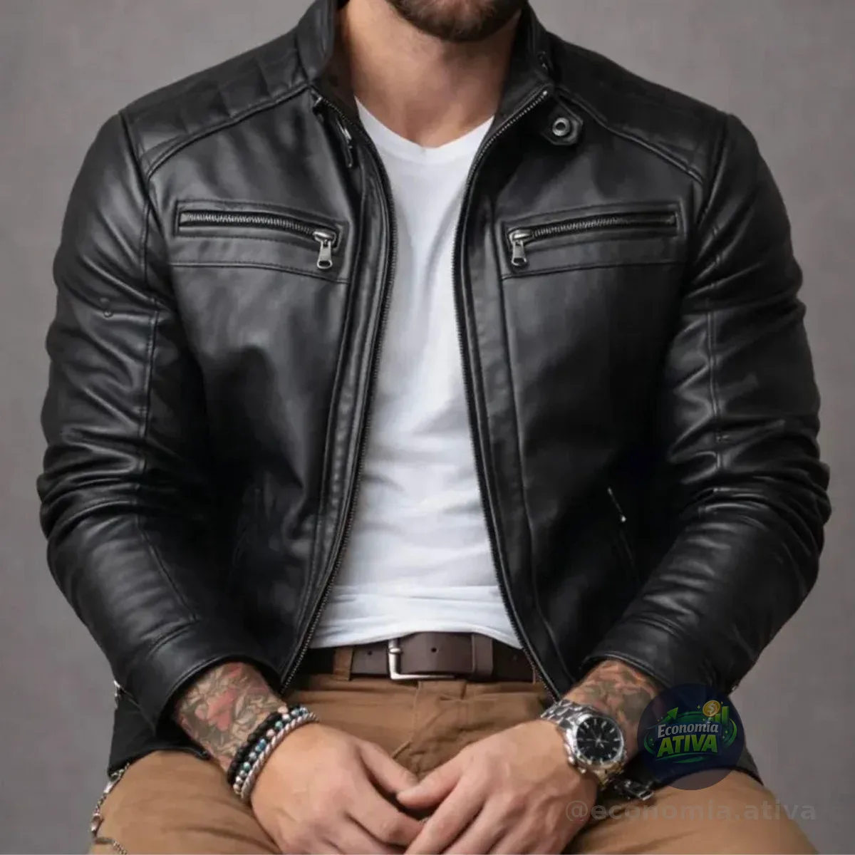 Jaqueta De Couro Masculino Slim Resistente