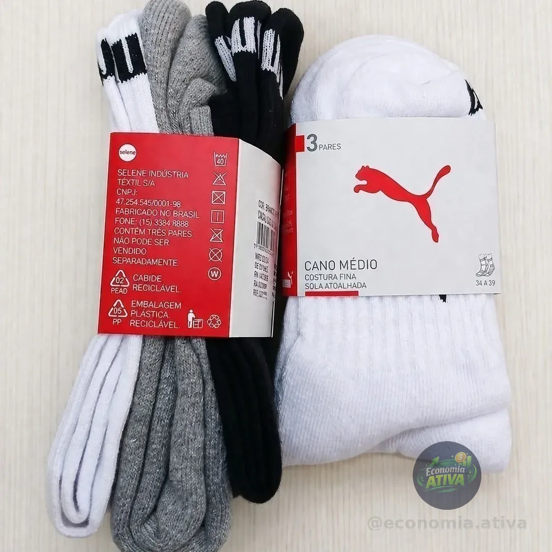 Kit 6 Pares Meias Puma De Cano Médio