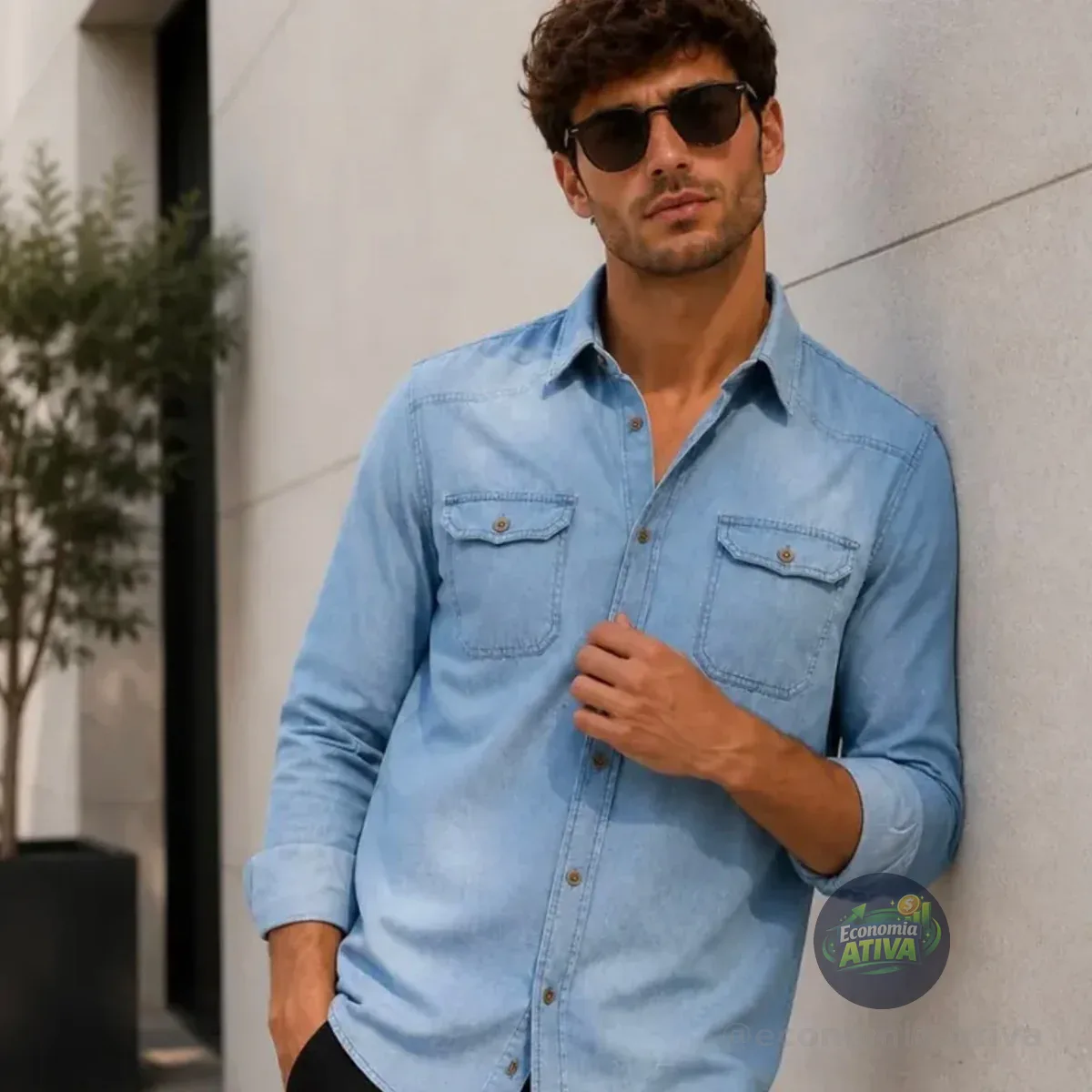 Camisa Jeans Slim Manga Longa (3 cores)