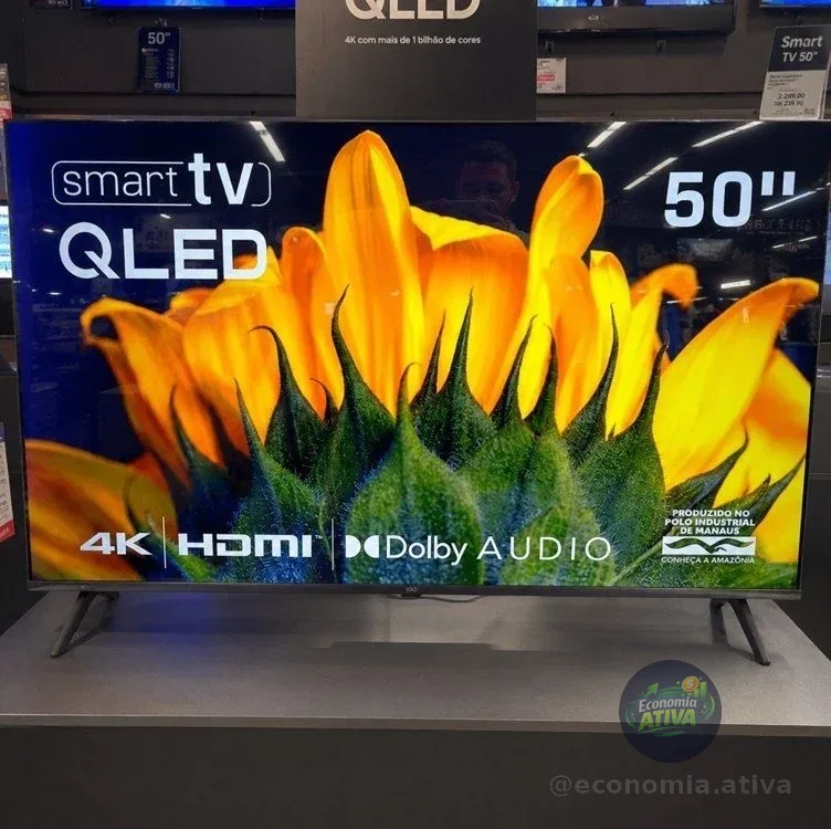 Smart TV HQ QLED 50 Polegadas HQ-QLED50SM 4K Wi-Fi Bluetooth, Dolby Audio, Apps, Netflix, YouTube e Prime Video, 3 HDMI