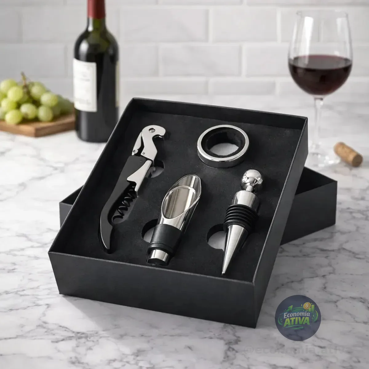 Kit Vinho 4 Peças Aço Inox