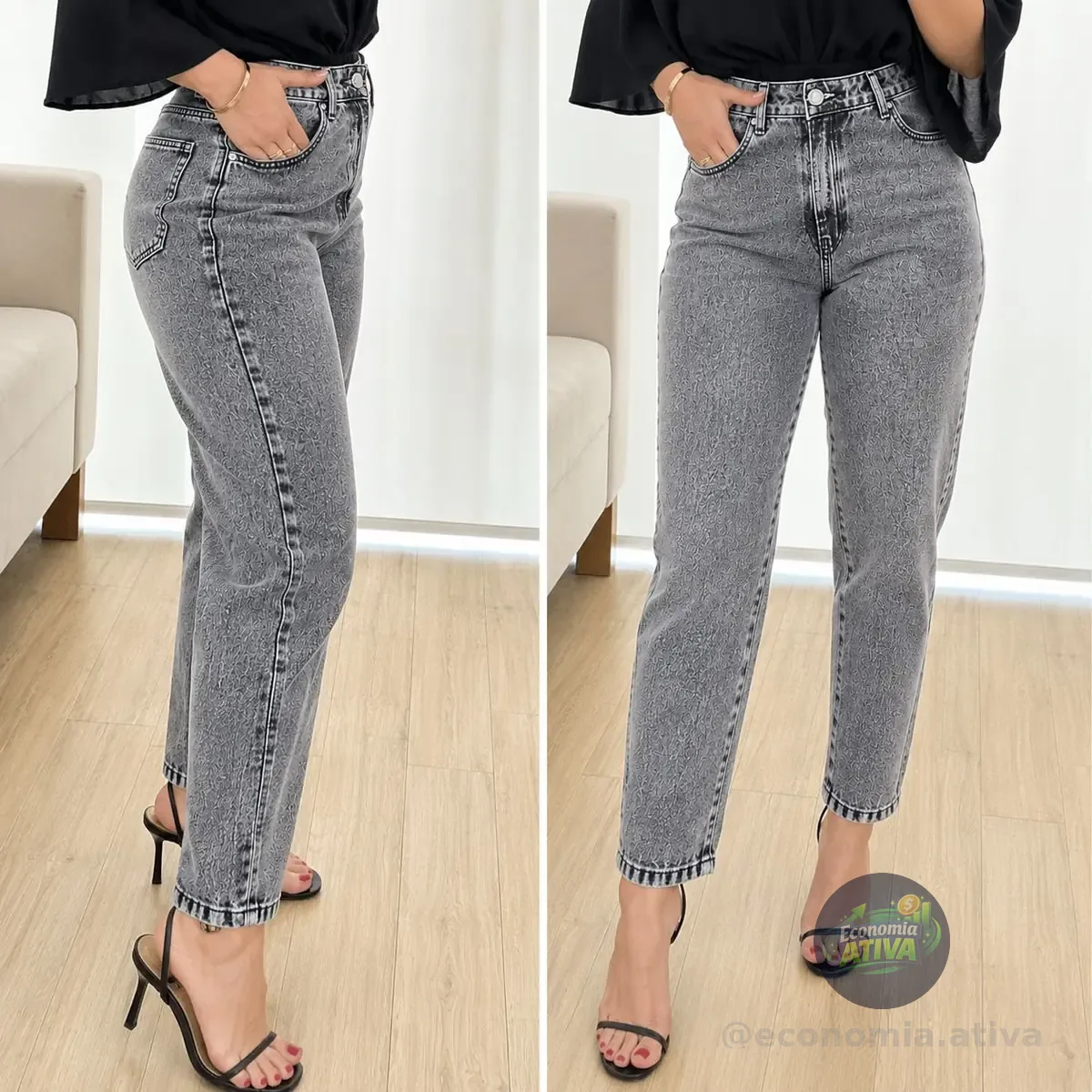 Calça Mom Jeans Feminina Cintura Alta