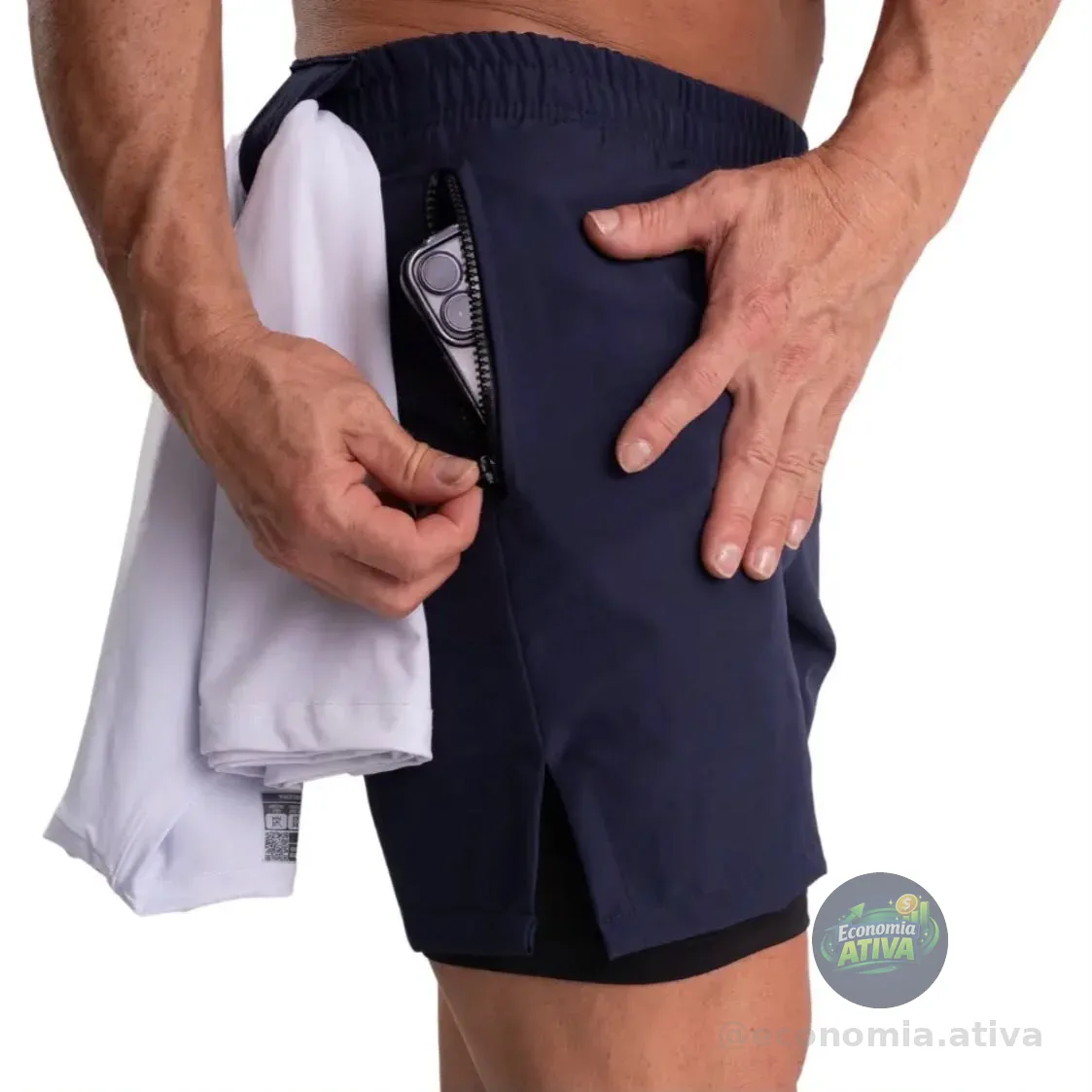 Kit 2 Bermudas 2 Em 1 Tactel Com Elastano Ziper Bolso Dupla