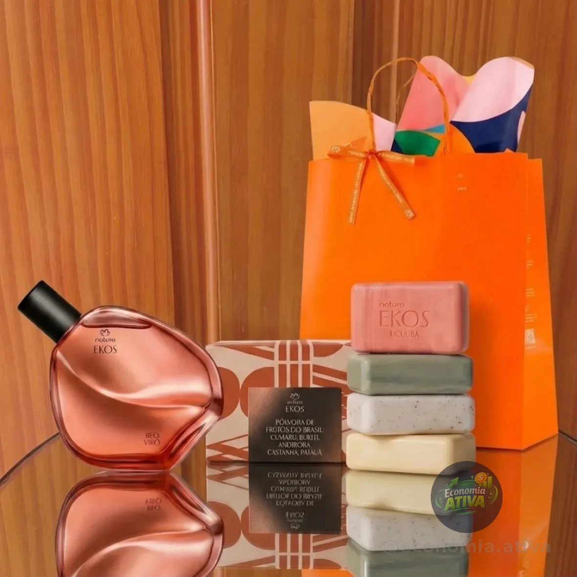 Kit Presente Ekos • Deo Colônia Ryo Vivo 75ml • ⁠Caixa Com 4 Sabonetes 100g • ⁠Sacola De Presente P
