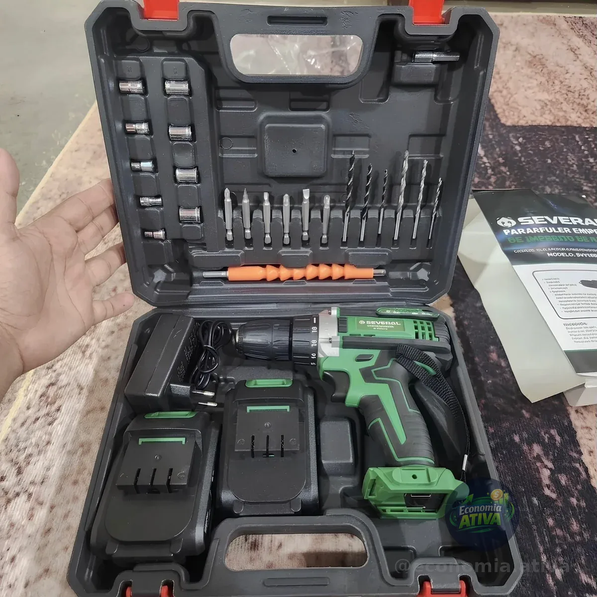 Parafusadeira Furadeira 21v 1300mah Com 2 Baterias Maleta Completa 127/220v