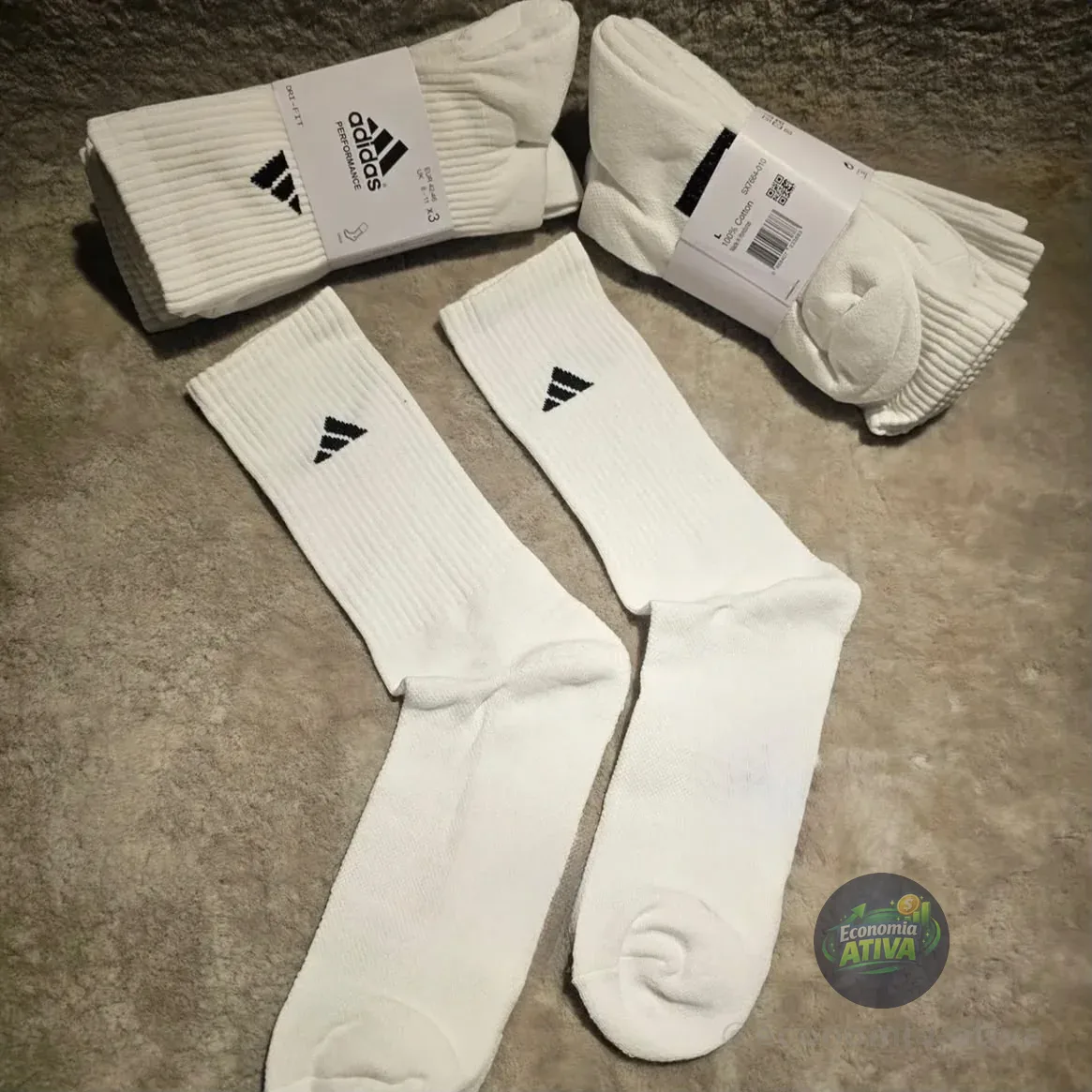 Kit com 3 Pares Meias Adidas Esportivas