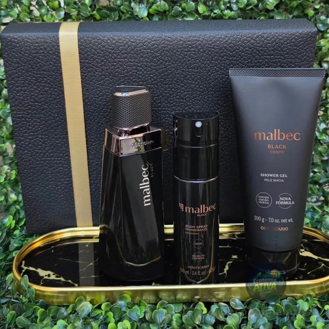 Kit Malbec Black O Boticário • Perfume 100ml • ⁠Body Spray 100ml • ⁠Shower Gel 200g