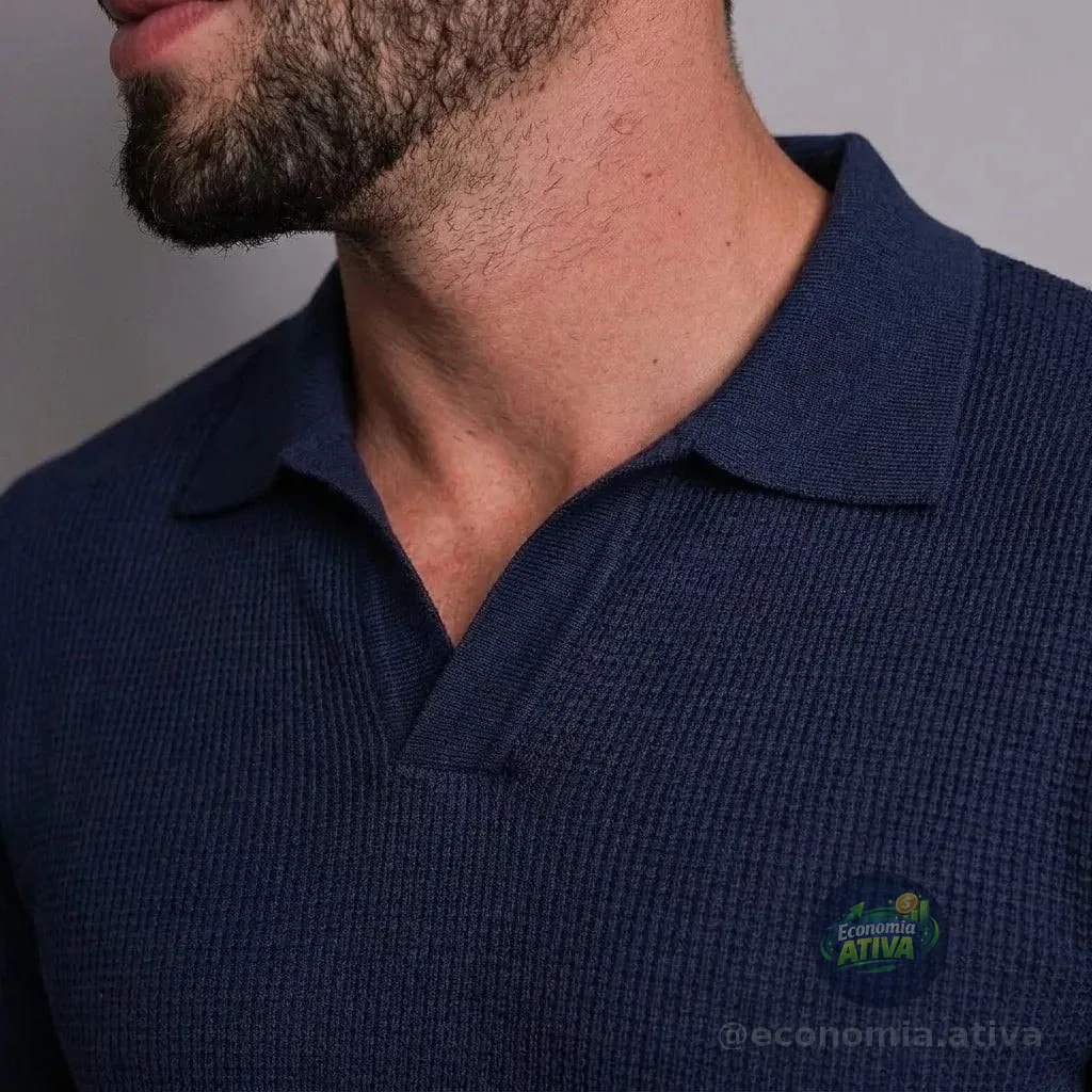 Camiseta Polo Texturizada Sem Botão