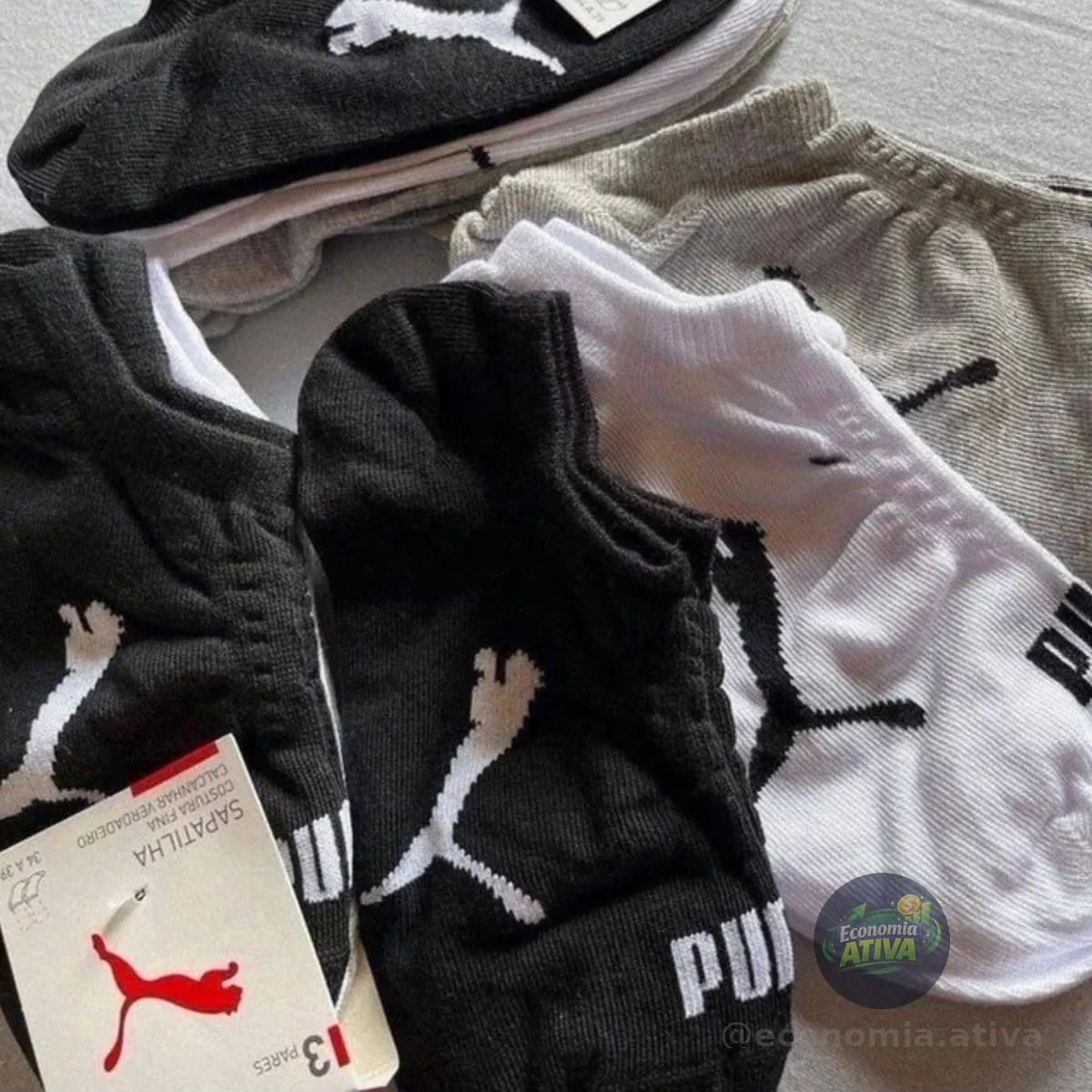 Kit 9 Pares Meias Puma Sapatilha Soquete Invisível