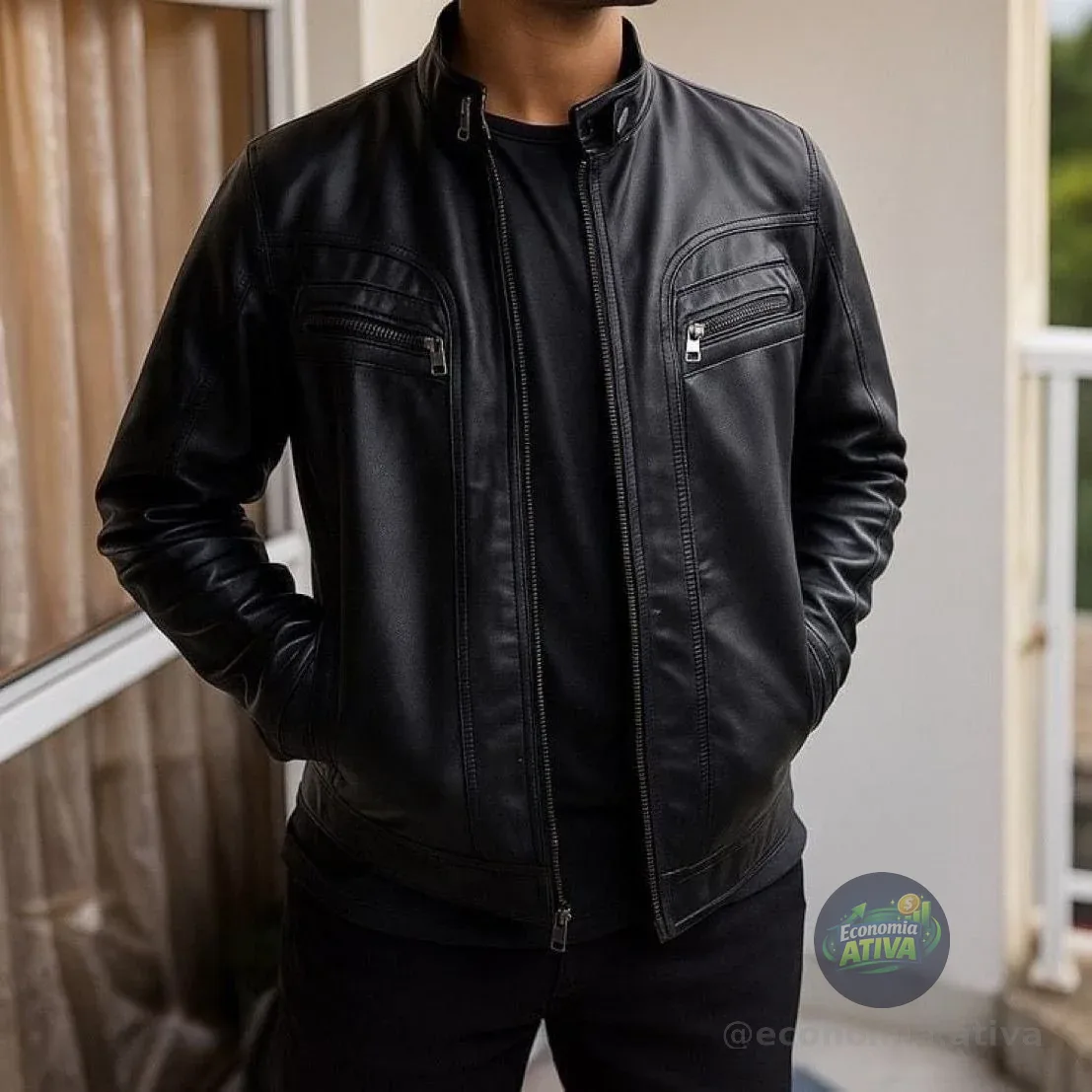 Jaqueta De Couro Masculina Slim