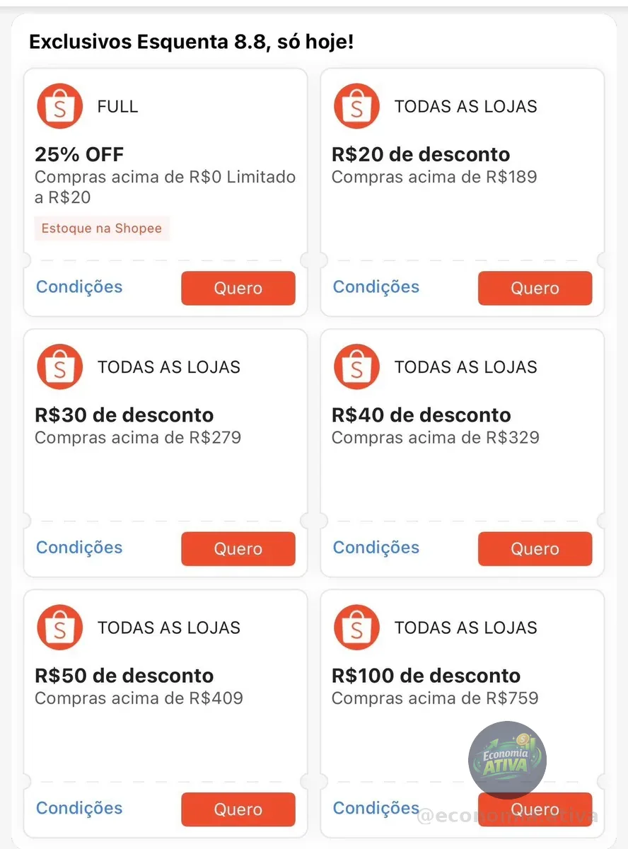 CUPONS ESQUENTA 8.8 SHOPEE RENOVADOS