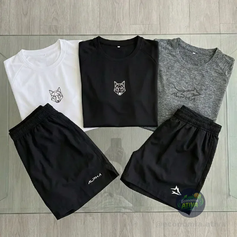Kit 5 Peças Dry Fit 3 Camisetas e 2 Bermudas Alpha Co