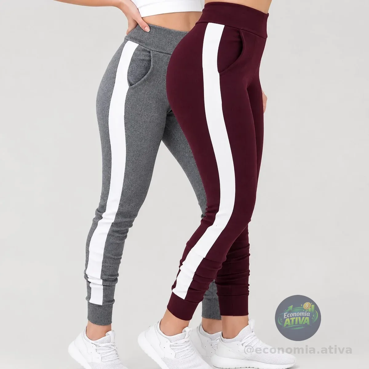 Kit 2 Calças Feminina Jogger Listrada Crepe Slm Fit Academia