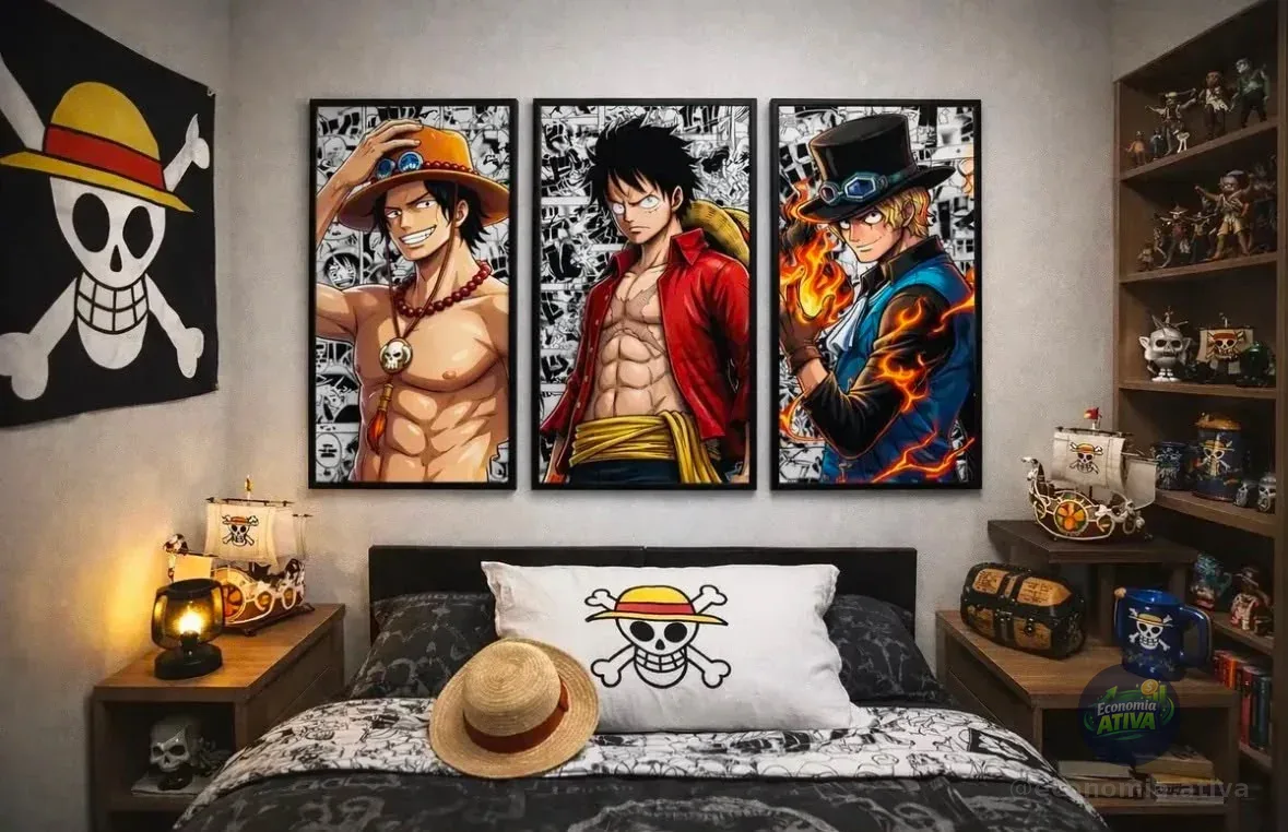 Kit Quadros Decorativos One Piece Luffy 122x60cm