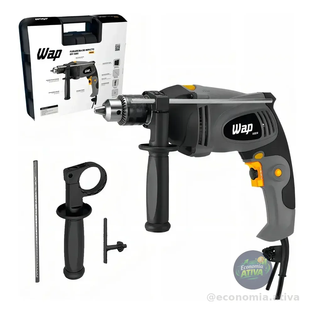 Furadeira E Parafusadeira De Impacto Wap Efpi 1000 Com Maleta E Limitador De Profundidade Cinza 127v 60 Hz