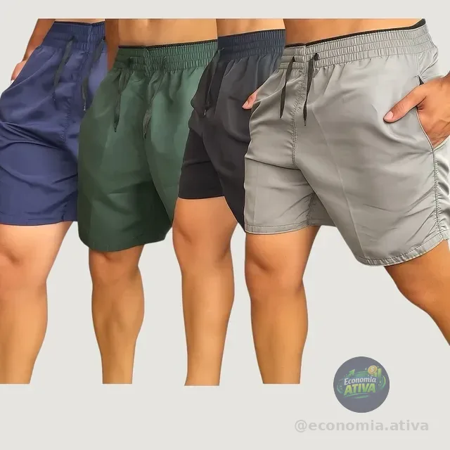4 Short Tactel Masculino Bermuda Praia Casual Academia Bolso