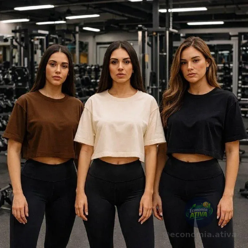 Kit 3 Cropped Feminino Oversized Academia Malha Premium 100%