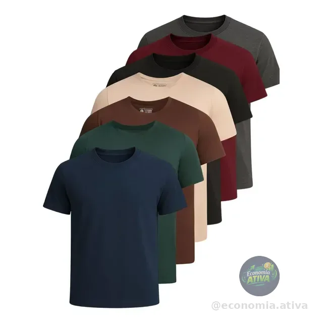 Kit 7 Camisetas Basica Lisa Algodão Premium Masculina