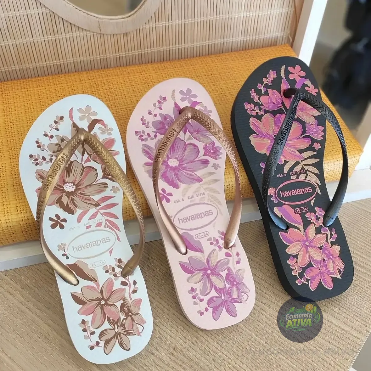 Chinelo Feminino Havaianas Slim Organic Floral