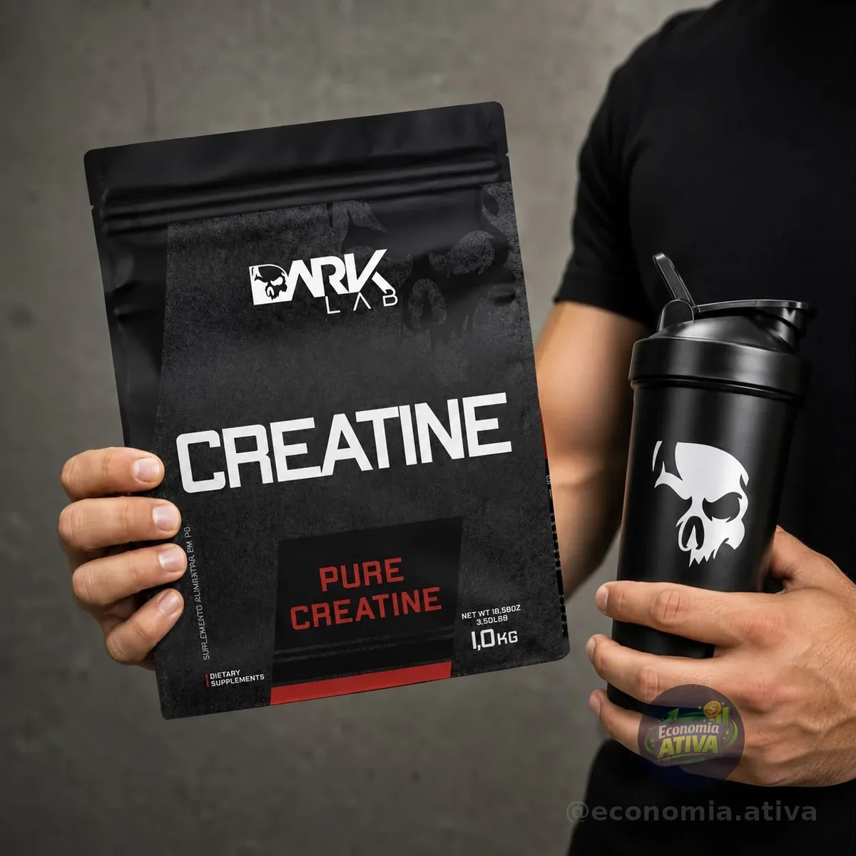 Kit Dark Lab • Creatina Pura 1kg • ⁠Coqueteleira 700ml • ⁠Revista