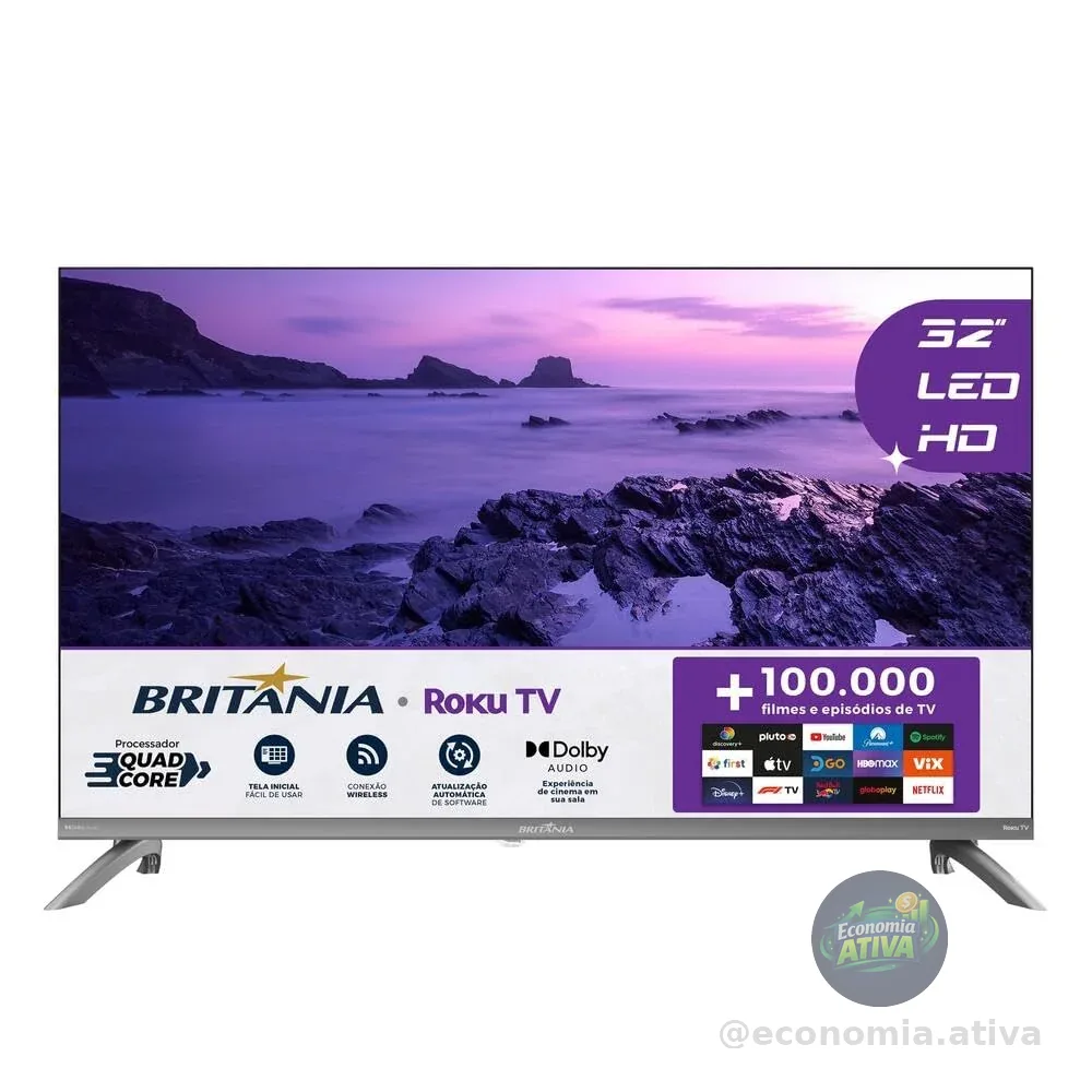 Smart TV 32" HD Britânia B32CRA Roku TV LED Wi-fi HDMI USB