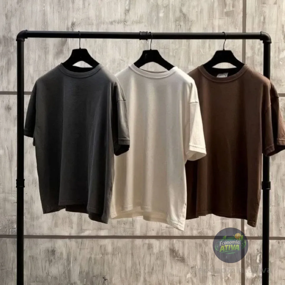 Kit 3 Oversized Masculina Stretwear Básica Lisa Premium