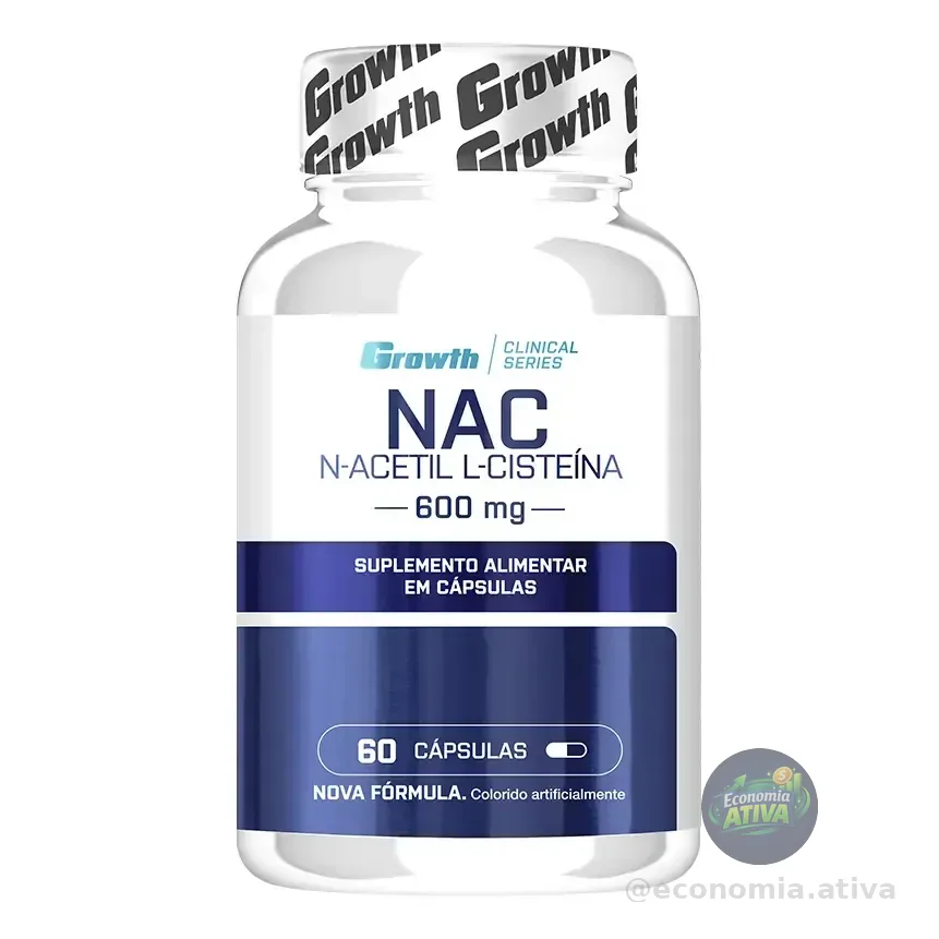 (nac) N-acetil L-cisteina 60 Cápsulas Growth Supplements Sem Sabor
