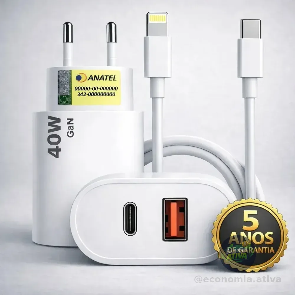 Carregador Turbo Duplo 40w Usb Tipo one 8 X Xr 11 12 13 14 Pro Max Dtimp Branco