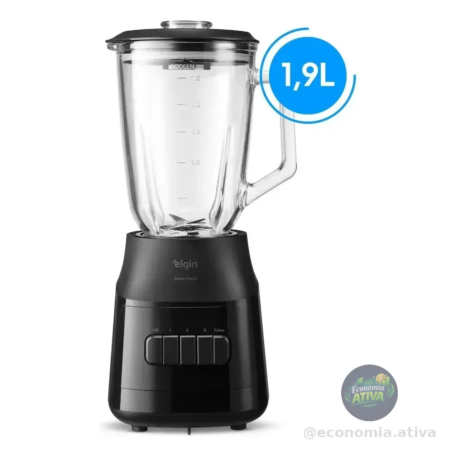 Liquidificador Super Force Elgin - Jarra De Vidro 1,9l, 900w Preto 127v
