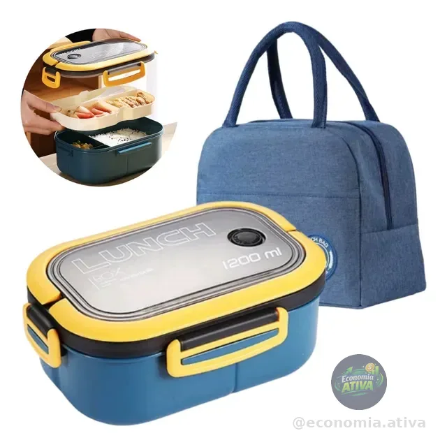 Kit Marmita E Bolsa Térmica Com Divisória Trabalho Fitness