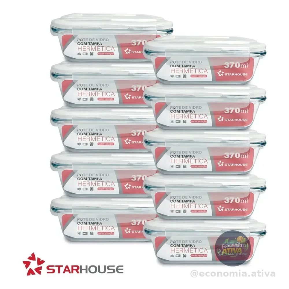 ÓTIMOS PARA MARMITAS DA SEMANA                                                                                                   Kit 10 Potes Vidro 370ml Hermético Marmita Forno Refratário 