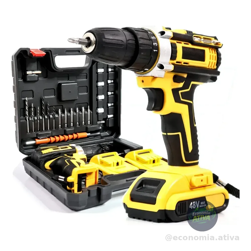 Parafusadeira Furadeira 48v Profissional 2 Baterias Sem Fio Cor Amarelo