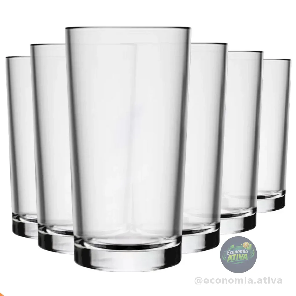 Jogo com 6 Copos de Vidro 225ml – Design Elegante e Resistente, Ideal para Servir Drinks, Sucos