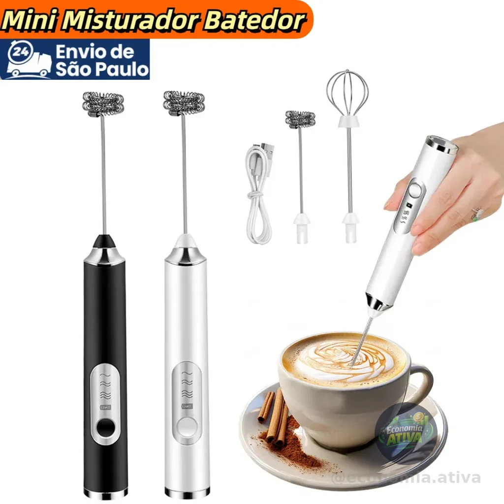 Batedor Misturador Mixer Elétrico para Bebidas Leite Café Clara de Ovos 2 em 1 Utensílios de Cozinha