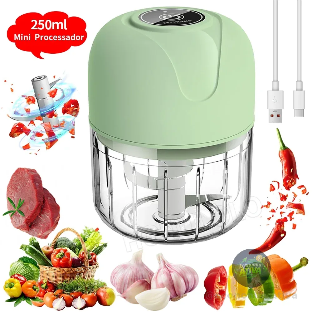 Mini Processador Elétrico de Alimentos 250ml Portátil Carne Vegetais Recarregável USB Bivolt