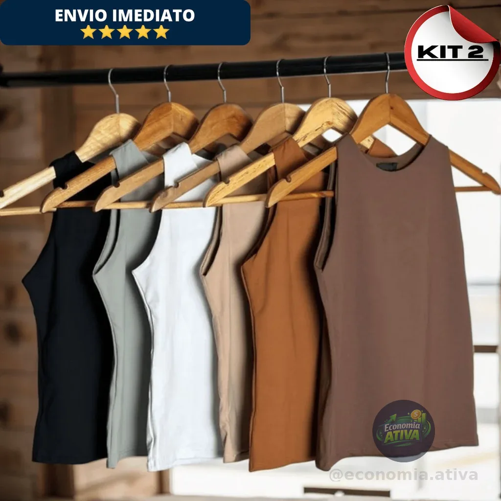 KIT 2 Regata Blusinha Feminina Suplex Duplo Básica Elegante Blogueira Tendencia