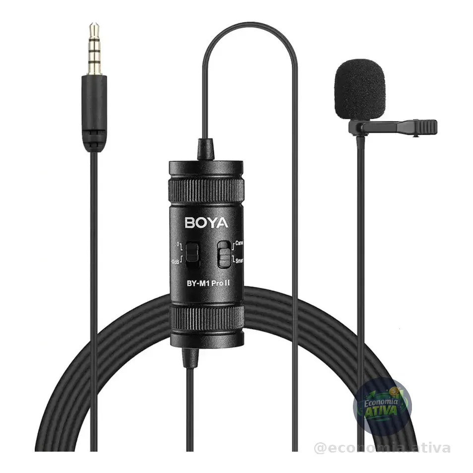 Microfone Lapela Boya By-m1 Pro Ii Câmera Pc Celular Preto