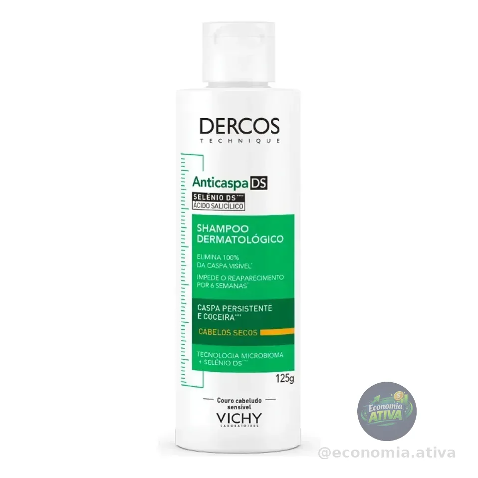 Shampoo Anticaspa Intensivo Para Cabelos Secos Dercos Vichy 125g
