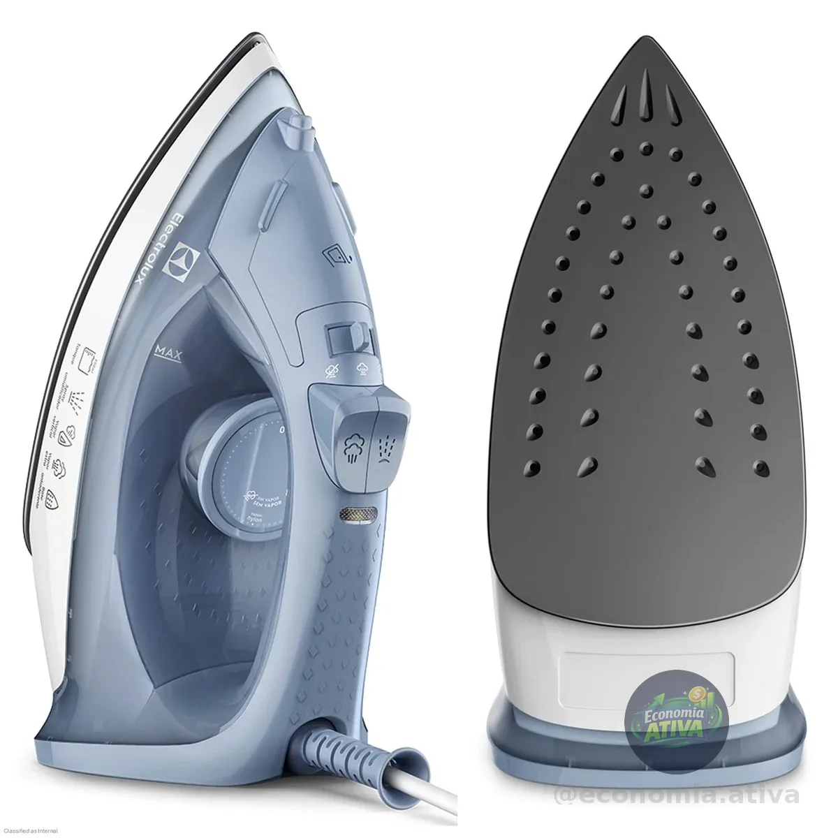 Ferro de passar seco e vapor Electrolux base antiaderente vapor vertical extra 1200W cabo 1,35m azul ESI10 127v