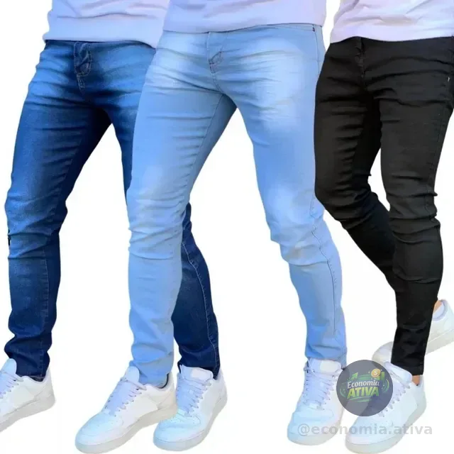 Kit 3 Calça Jeans Masculina Skinny Costura Reforçada